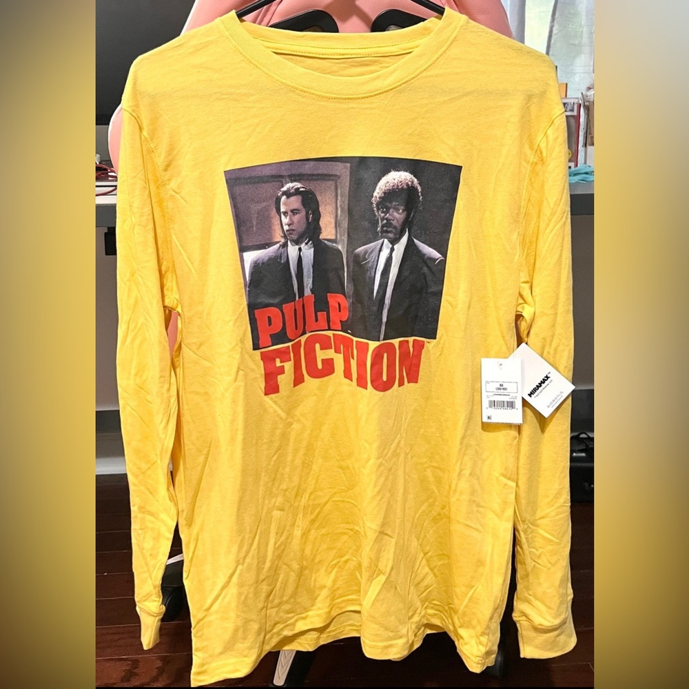 Pulp Fiction Mens Long Sleeve Tee Shirt Medium Yellow Top Streetwear